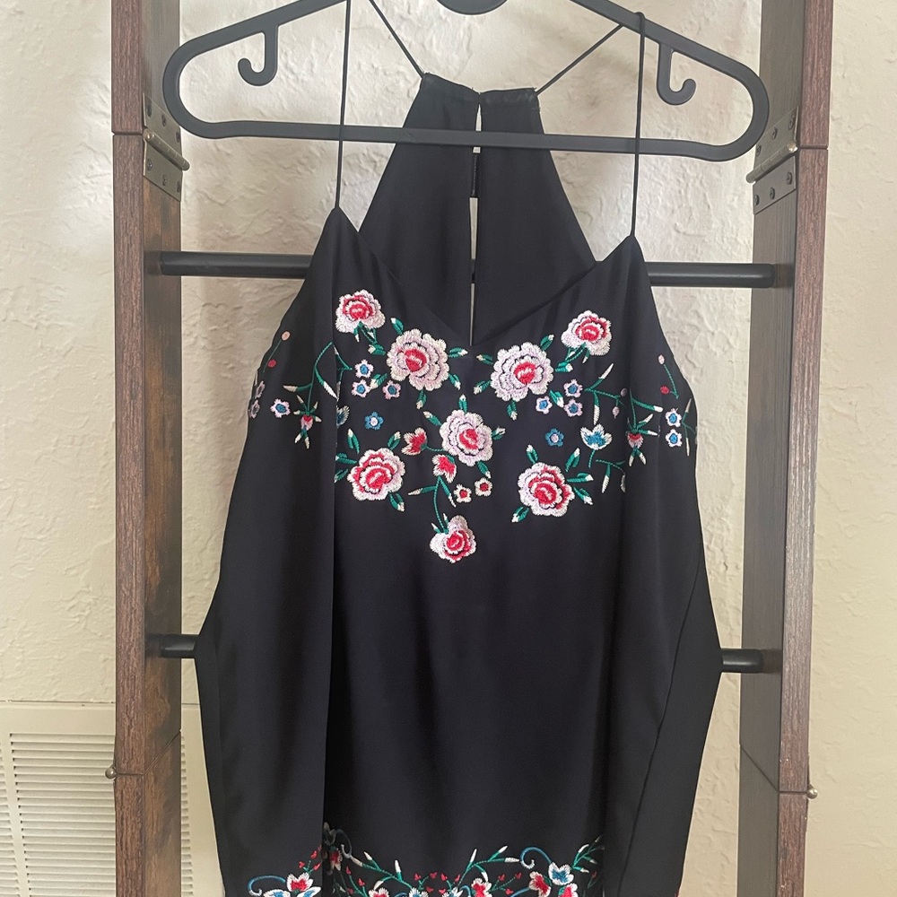Express Black Floral Embroidered Tank Top